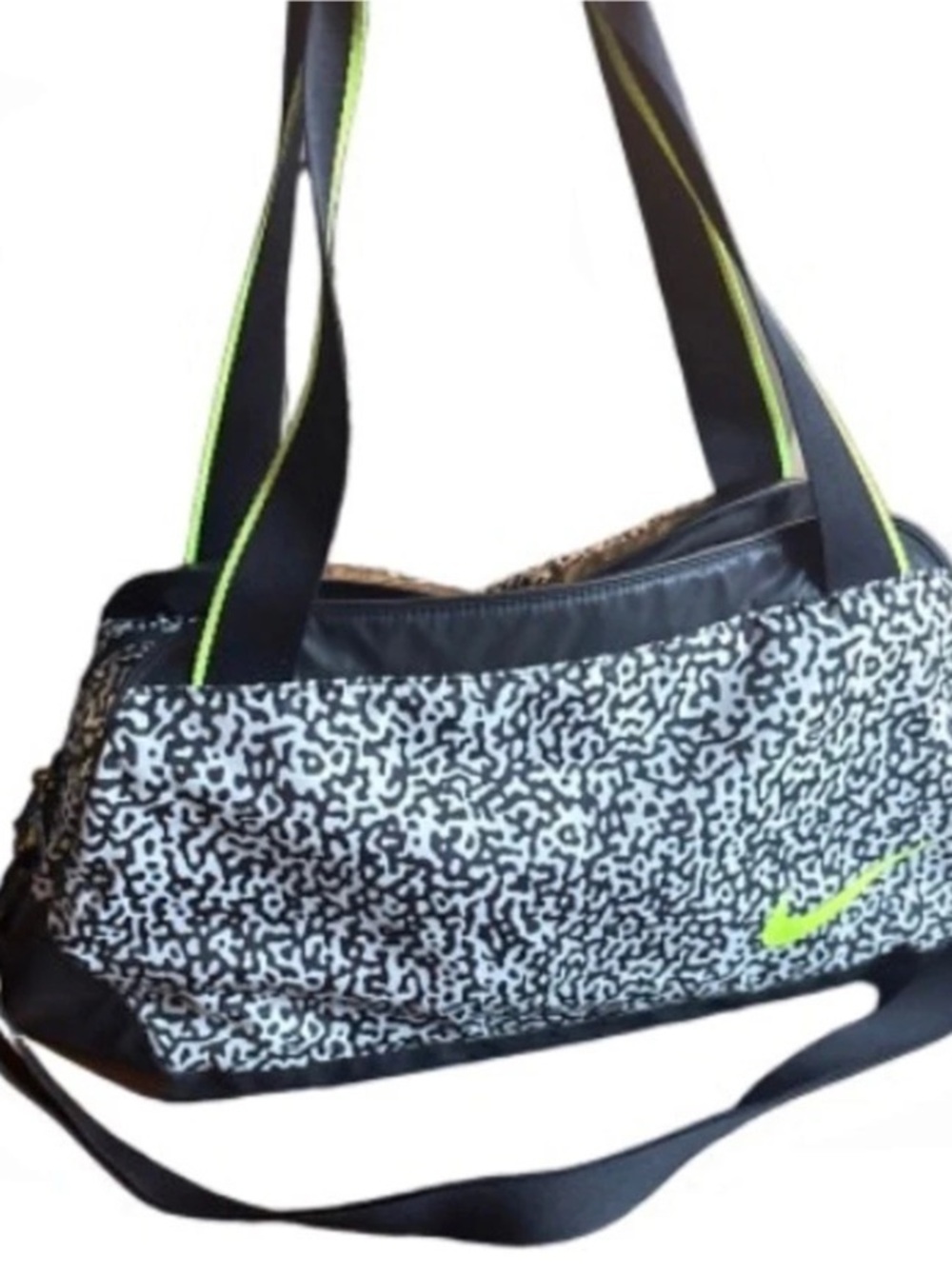 Nike C72 Legend 2.0 Duffel Bag, featuring a distinct black-and-white abstract p